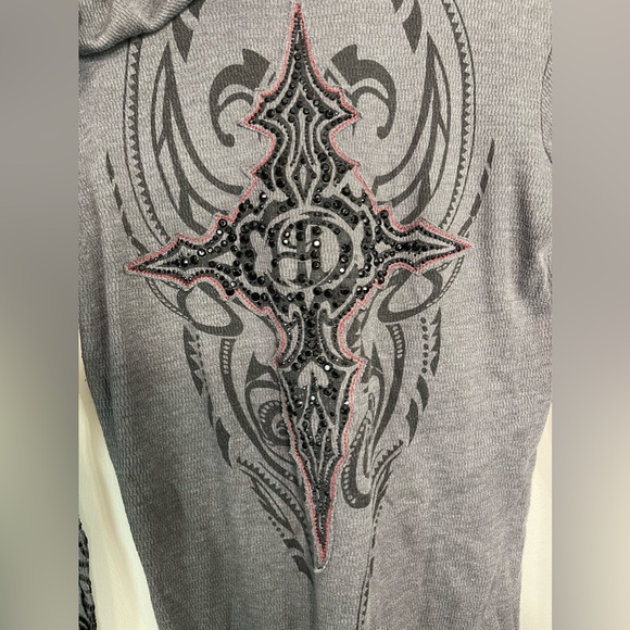 Vintage Harley Davison Y2K Fitted grunge Hooded Henley Top Sz M Gem Stone Snap - Picture 6 of 6